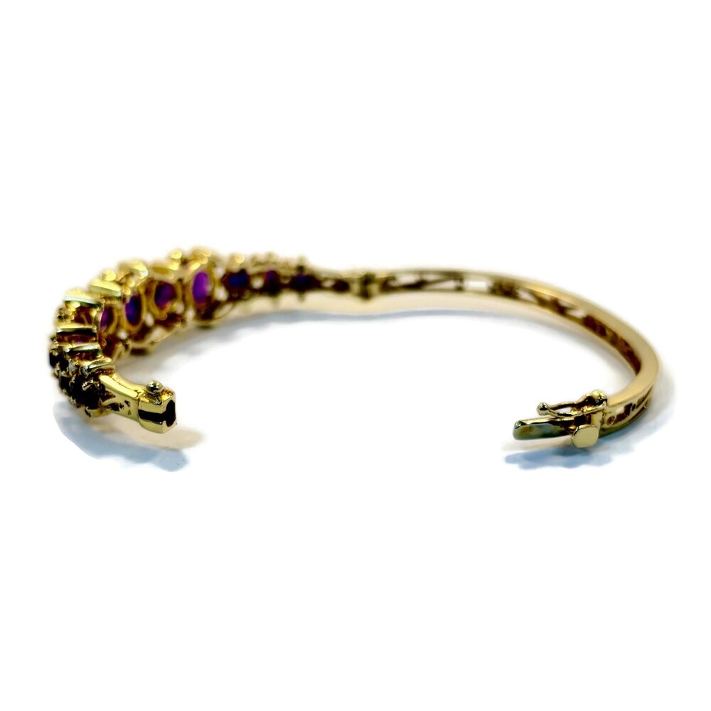 Amethyst Bracelet Diamonds 14K Yellow Gold: Hinged Bangle Vintage - Picture 10 of 14